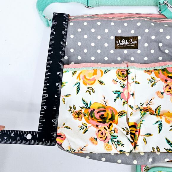 Matilda Jane Over The Moon Messenger Floral Diaper Bag & Pad Gray Teal - Picture 14 of 16